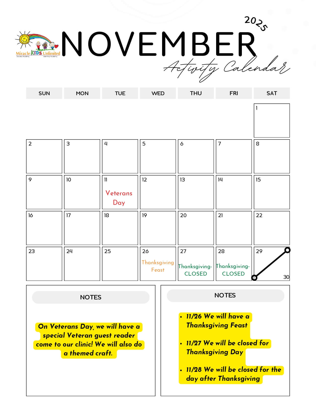 November Activity Calendar