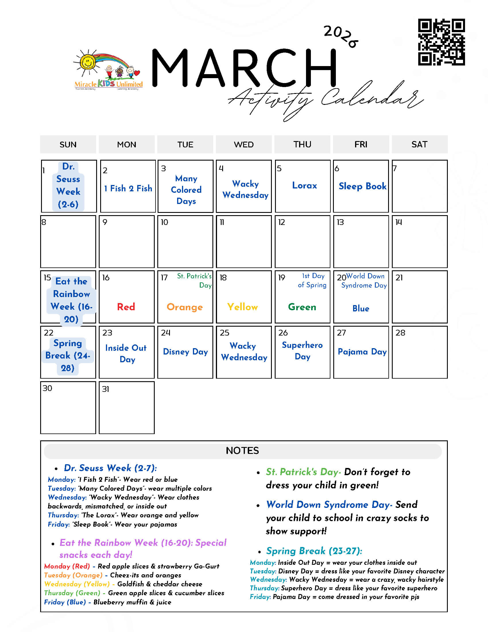 March Activity Calendar